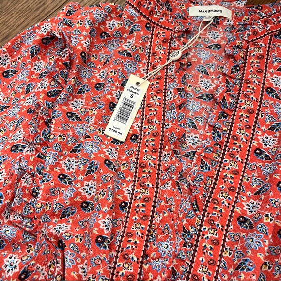 Max Studio Maxi Dress Elbow Length Sleeve Tiered Floral Print Size Small - Picture 13 of 13